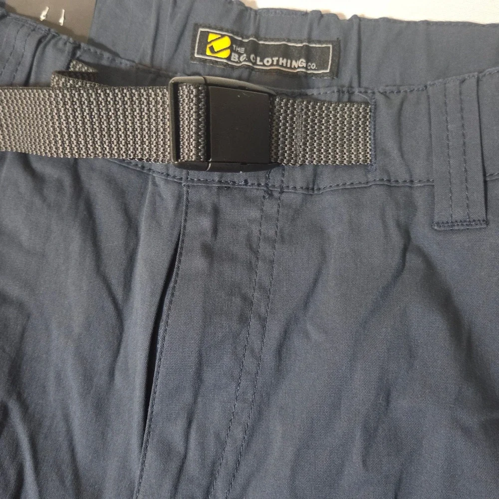 BC Clothing Cargo Convertible Pants Men M x 30 Navy Blue Stretch Belted Hiking
